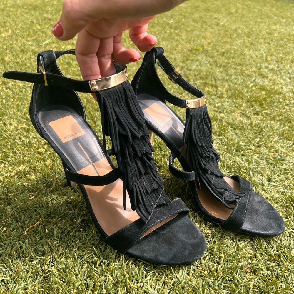 Dolce Vita Black Strappy Heels with Tassel Detail